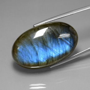 Labradorita Cinza Azul Brilho Natural 52.40ct, Corte Oval, Transparente