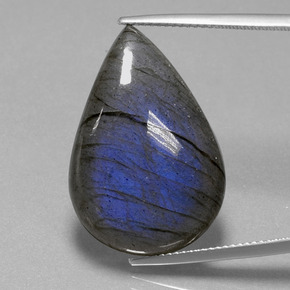 Labradorita azul natural 27,70ct, formato de pêra, transparente