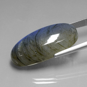 Labradorita Cinza Azul Brilho Natural 32.48ct, Corte Oval, Transparente