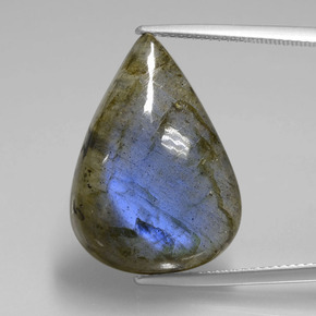 Labradorita azul natural 21,94ct, formato de pêra, transparente