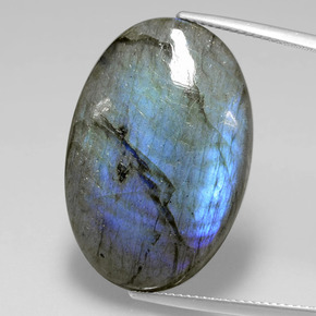 Labradorita Cinza Azul Brilho Natural 25.87ct, Corte Oval, Transparente