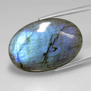 Labradorita Cinza Azul Brilho Natural 25.87ct, Corte Oval, Transparente
