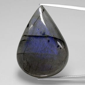 Labradorita azul natural 37,86ct, formato de pêra, transparente