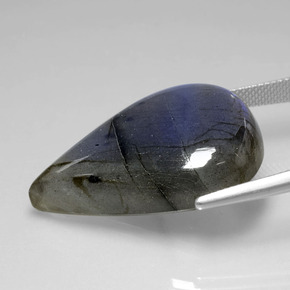 Labradorita azul natural 37,86ct, formato de pêra, transparente