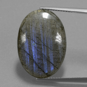 Labradorita Cinza Azul Brilho Natural 15.48ct, Corte Oval, Transparente