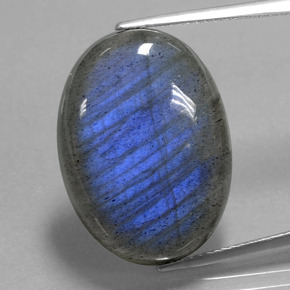 Labradorita Cinza Azul Brilho Natural 21.85ct, Corte Oval, Transparente
