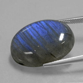 Labradorita Cinza Azul Brilho Natural 21.85ct, Corte Oval, Transparente