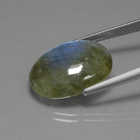 Labradorita Cinza Azul Brilho Natural 15.85ct, Corte Oval, Translúcido