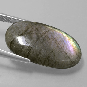 Labradorita Cinza Azul Brilho Natural 18.41ct, Corte Oval, Translúcido