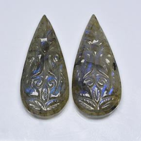 Pedras preciosas de labradorita multicolorido natural de 36,44 ct, formato de pêra, translúcido