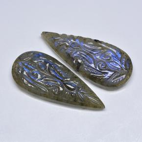 Pedras preciosas de labradorita multicolorido natural de 36,44 ct, formato de pêra, translúcido