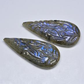 Pedras preciosas de labradorita multicolorido natural de 36,44 ct, formato de pêra, translúcido