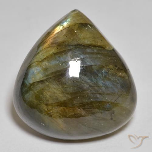 28.38ct Natural Multicolorido Labradorita, Formato de pêra, Opaco