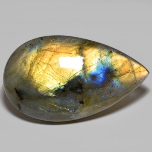 Labradorita multicolorido natural 45,68ct, formato de pêra, opaco