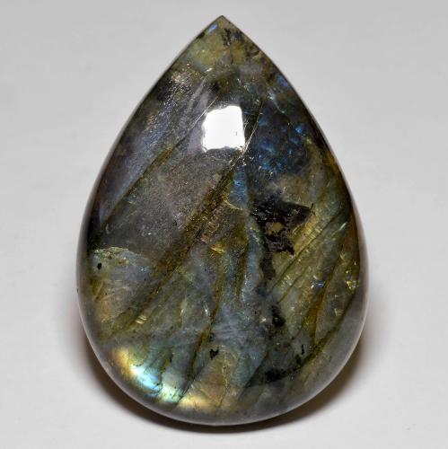 Labradorita multicolorido natural 78,89ct, formato de pêra, opaco