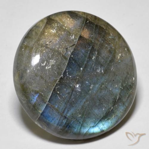 34.78ct Natural Multicolorido Labradorita, Redondo, Translúcido