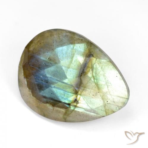 9.87ct Natural Multicolorido Labradorita, Formato de pêra, Translúcido