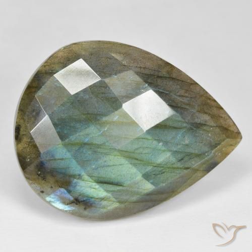 Labradorita Multicolorido Natural 49.73ct, Formato de pêra, Opaco