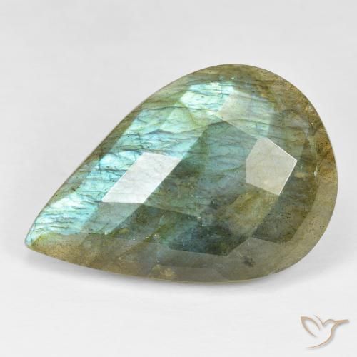 25.05ct Natural Multicolorido Labradorita, Formato de pêra, Opaco