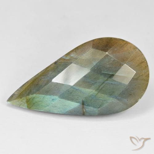 31.85ct Natural Multicolorido Labradorita, Formato de pêra, Opaco