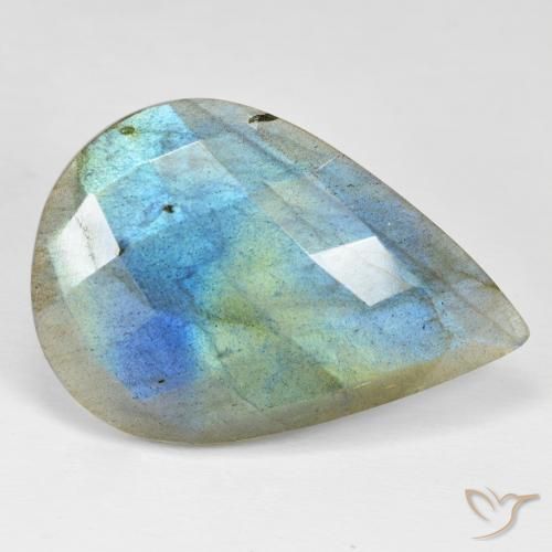 28.45ct Natural Multicolorido Labradorita, Formato de pêra, Opaco