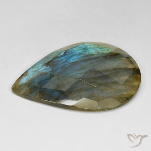 Labradorita Multicolorido Natural 34.55ct, Formato de pêra, Opaco