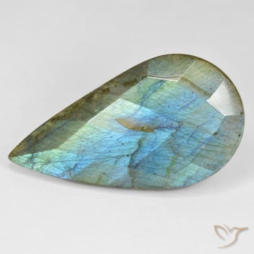 35.49ct Natural Multicolorido Labradorita, Formato de pêra, Opaco