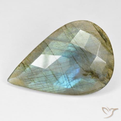 32.16ct Natural Multicolorido Labradorita, Formato de pêra, Opaco