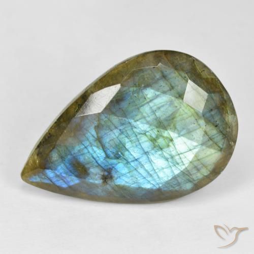 22.68ct Natural Multicolorido Labradorita, Formato de pêra, Opaco