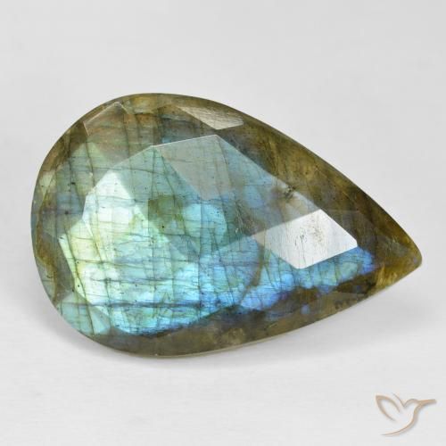 Labradorita Multicolorido Natural 22.68ct, Formato de pêra, Opaco