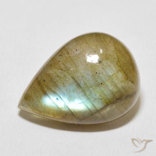 11.89ct Natural Multicolorido Labradorita, Formato de pêra, Translúcido