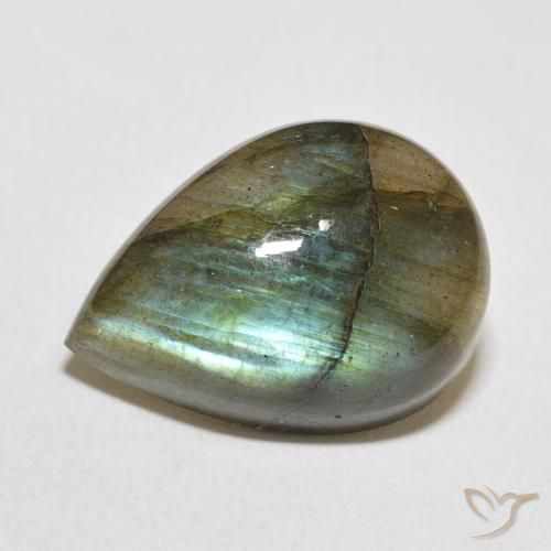 12.62ct Natural Multicolorido Labradorita, Formato de pêra, Translúcido