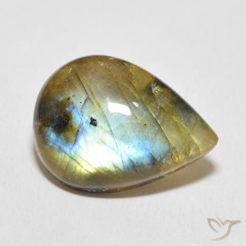 Labradorita Multicolorido Natural 9.85ct, Formato de pêra, Opaco
