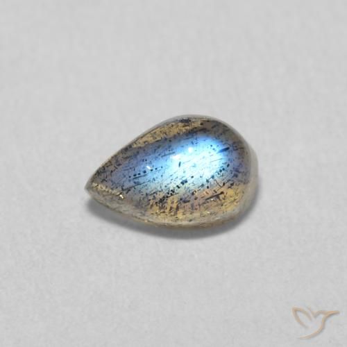 0.61ct Natural Multicolorido Labradorita, Formato de pêra, Translúcido