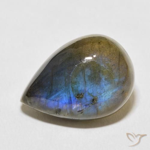 13.03ct Natural Multicolorido Labradorita, Formato de pêra, Opaco