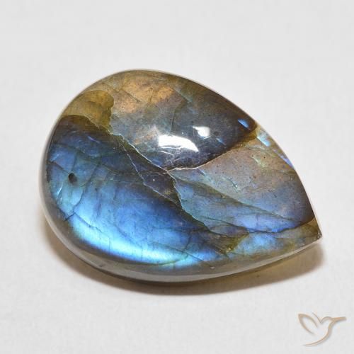 Labradorita Multicolorido Natural 13.71ct, Formato de pêra, Translúcido