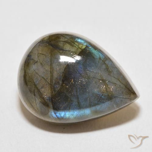 Labradorita Multicolorido Natural 19.61ct, Formato de pêra, Translúcido