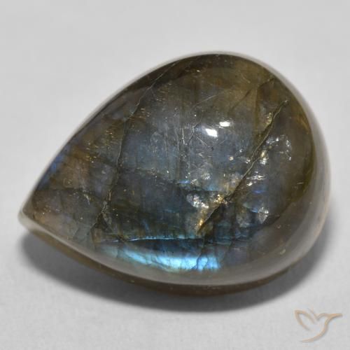 Labradorita Multicolorido Natural 21.51ct, Formato de pêra, Translúcido
