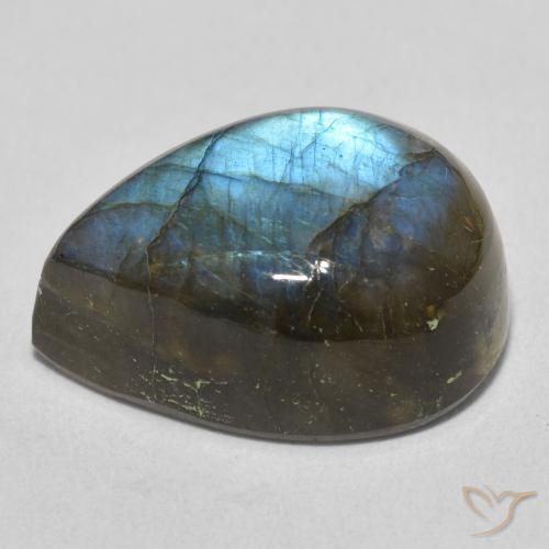 Labradorita Multicolorido Natural 21.51ct, Formato de pêra, Translúcido