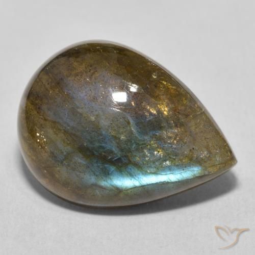 Labradorita Multicolorido Natural 15.57ct, Formato de pêra, Translúcido