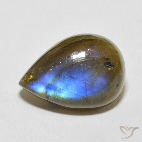 12.28ct Natural Multicolorido Labradorita, Formato de pêra, Translúcido
