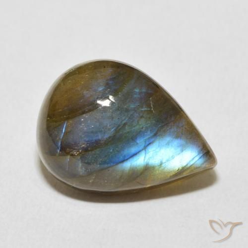 Labradorita Multicolorido Natural 12.83ct, Formato de pêra, Translúcido