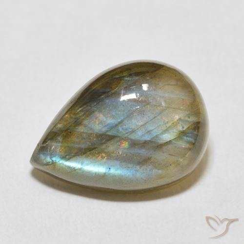12.23ct Natural Multicolorido Labradorita, Formato de pêra, Translúcido