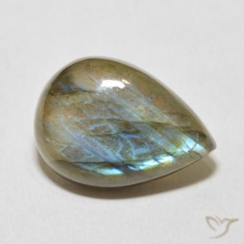 Labradorita Multicolorido Natural 12.23ct, Formato de pêra, Translúcido