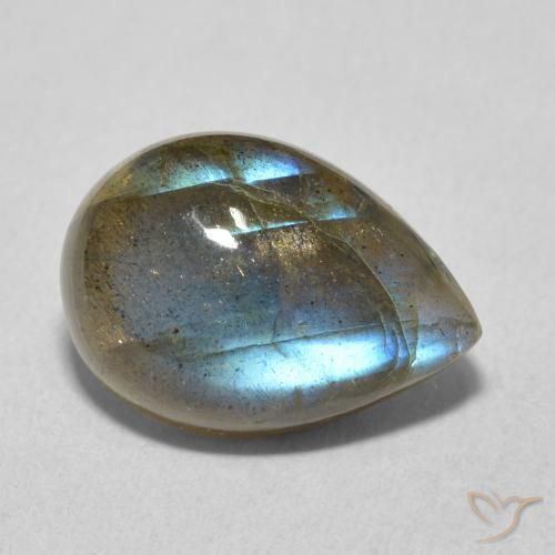 6.02ct Natural Multicolorido Labradorita, Formato de pêra, Translúcido