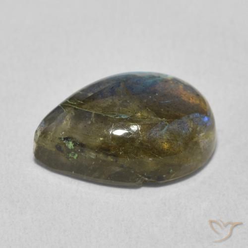 Labradorita Multicolorido Natural 6.02ct, Formato de pêra, Translúcido
