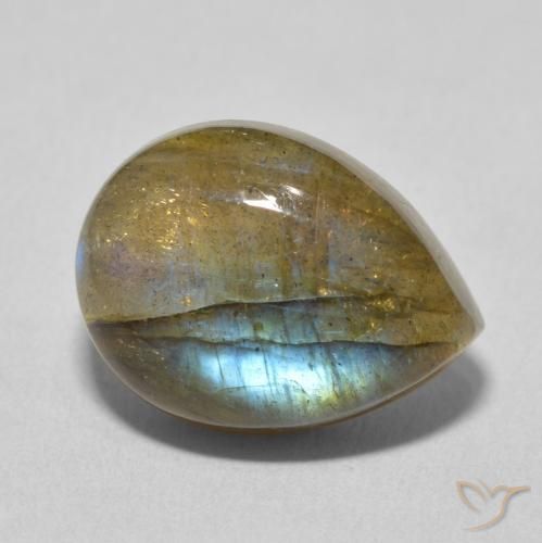 Labradorita Multicolorido Natural 9.82ct, Formato de pêra, Translúcido