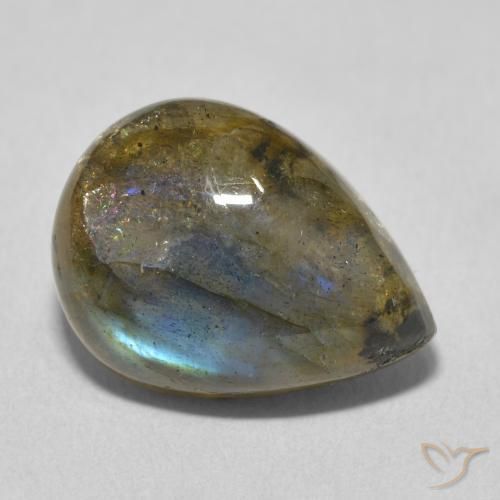 Labradorita Multicolorido Natural 9.44ct, Formato de pêra, Translúcido