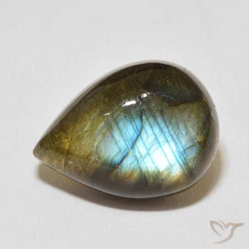 12.51ct Natural Multicolorido Labradorita, Formato de pêra, Translúcido