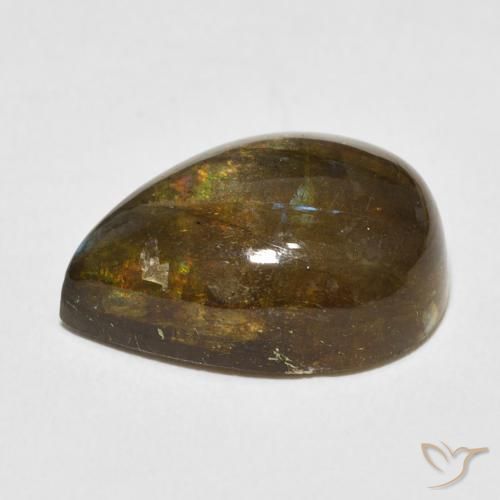 Labradorita Multicolorido Natural 12.52ct, Formato de pêra, Translúcido